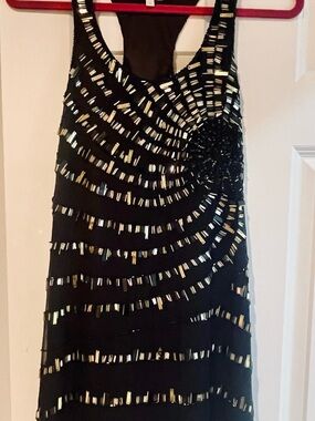 Parker Black Mini Dress with Gold Sequin Accents
